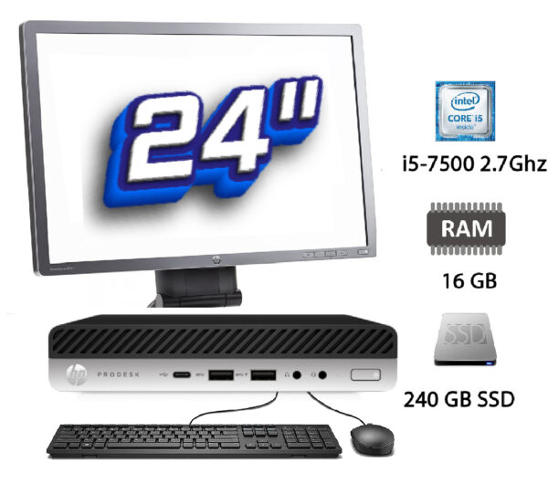 PC + Monitor de Segunda Mano: HP Prodesk 600 G3 Mini Intel Core i5 7500T 2.7Ghz - 16Gb - 240 Gb SSD + TFT 24"