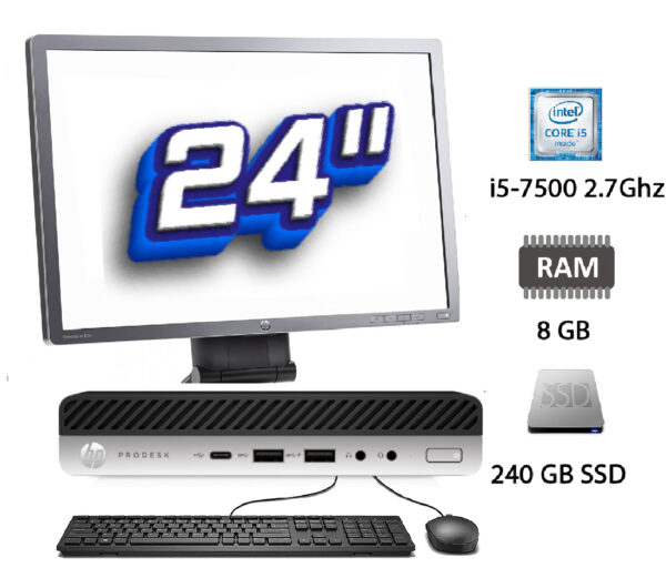 PC + Monitor de Segunda Mano: HP Prodesk 600 G3 Mini Intel Core i5 7500T 2.7Ghz - 8Gb - 256 Gb SSD + TFT 24"