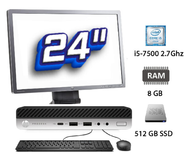 PC + Monitor de Segunda Mano: HP Prodesk 600 G3 Mini Intel Core i5 7500T 2.7Ghz - 8Gb - 512 Gb SSD + TFT 24"