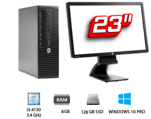 PC + Monitor de Segunda Mano: HP Elitedesk 400 G2.5 Intel Core i3-4130 3.4 Ghz – 8 GB – 128 GB SSD + TFT 23″