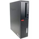 Vista frontal del Lenovo ThinkCentre M720s SFF mostrando el botón de encendido, la rejilla de ventilación, la unidad óptica y los puertos USB y de audio.