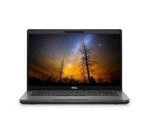 Dell Latitude 5400 de 14 pulgadas en color gris oscuro metálico, vista frontal con el teclado retroiluminado y el logotipo de Dell en la tapa, diseño profesional y robusto para oficina