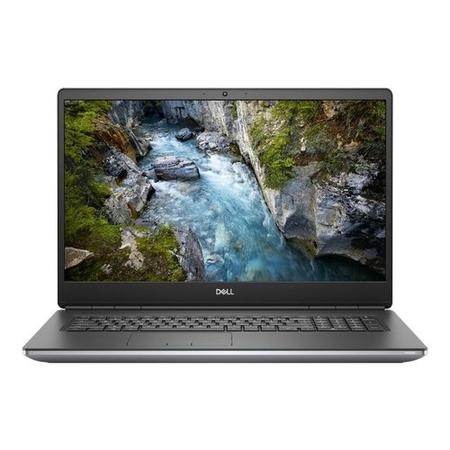 Estación de trabajo móvil Dell Precision 7760 de 17,3 pulgadas con pantalla encendida mostrando el logotipo de Dell, vista frontal sobre un fondo gris claro."