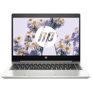 "Portátil HP EliteBook 840 G6 plateado de 14 pulgadas abierto, vista frontal."