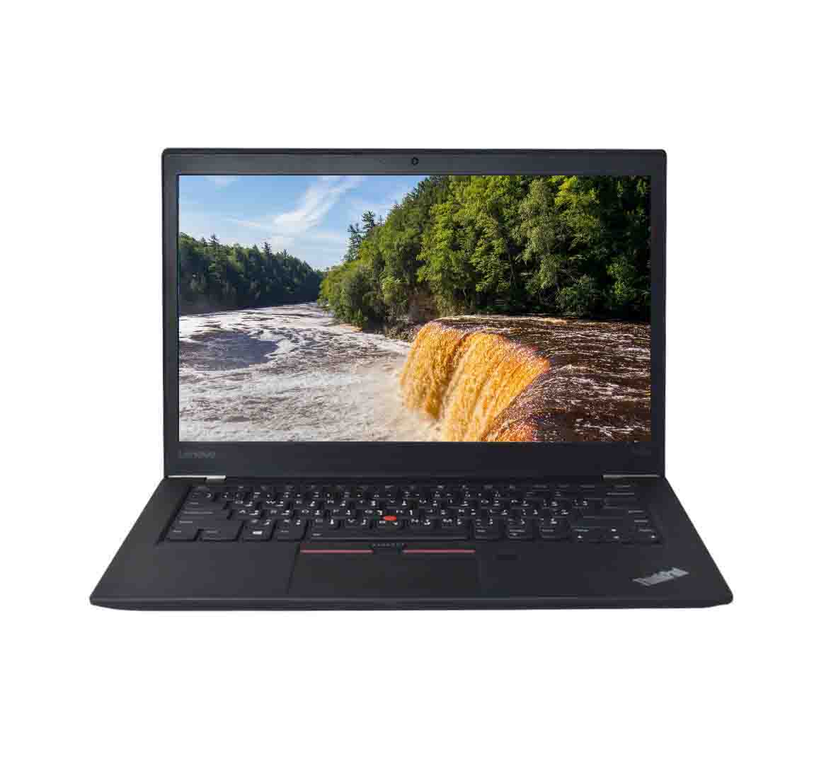 Lenovo T470 i7-6600u Portátil Lenovo ThinkPad T470 color negro mate, abierto mostrando el teclado con TrackPoint rojo y pantalla de 14 pulgadas