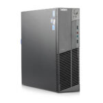 Panel frontal de un Lenovo ThinkCentre M92p que muestra el botón de encendido, dos puertos USB 2.0, conectores para auriculares y micrófono de 3.5 mm