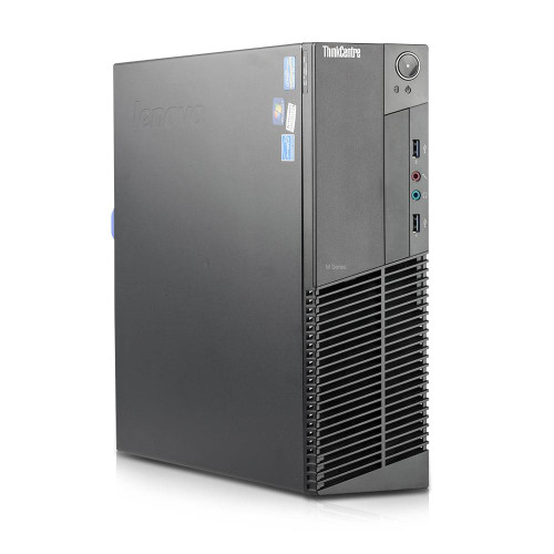 Panel frontal de un Lenovo ThinkCentre M92p que muestra el botón de encendido, dos puertos USB 2.0, conectores para auriculares y micrófono de 3.5 mm